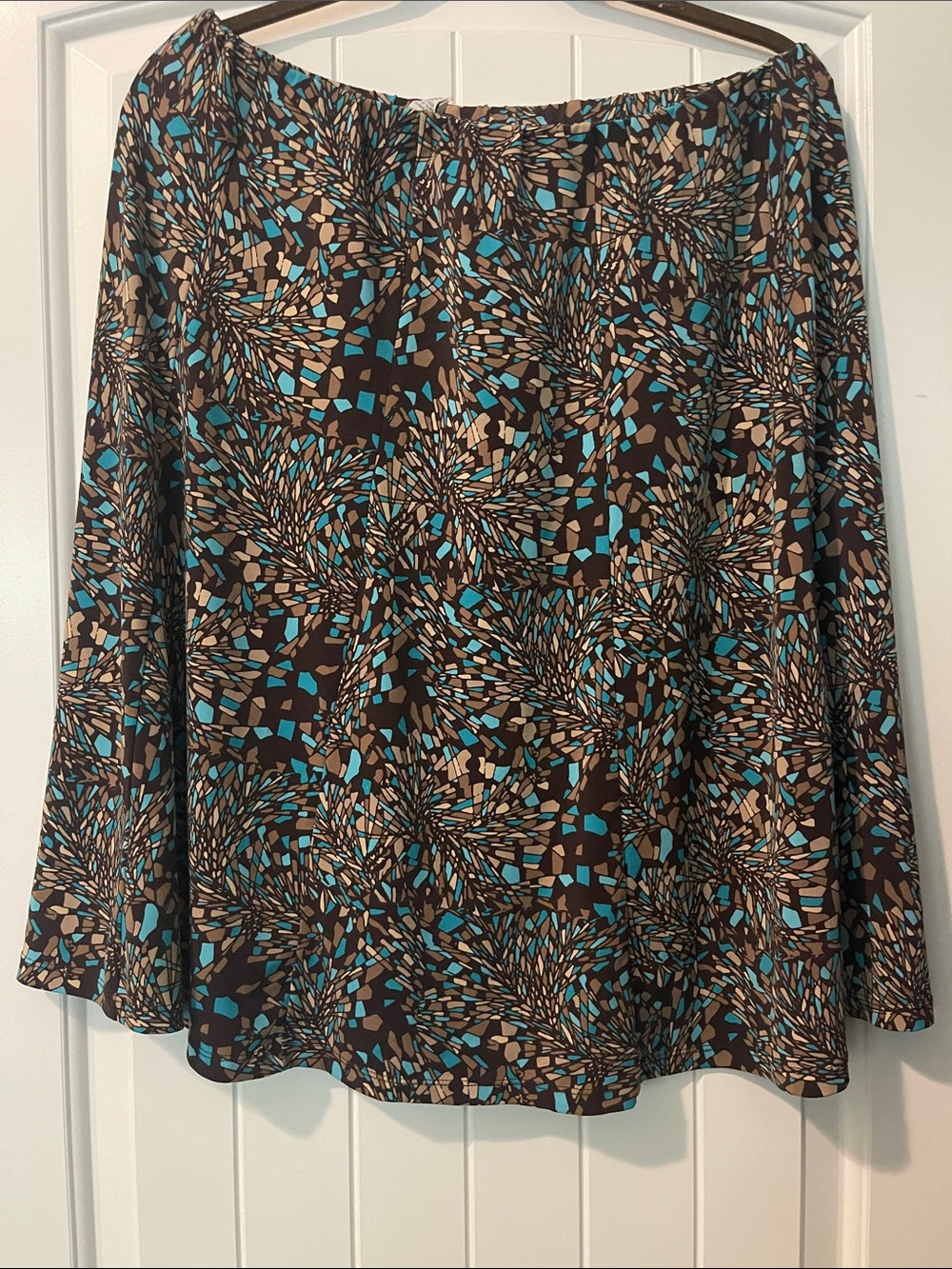 Sag Harbor Brown and Turquoise Abstract Print Skirt